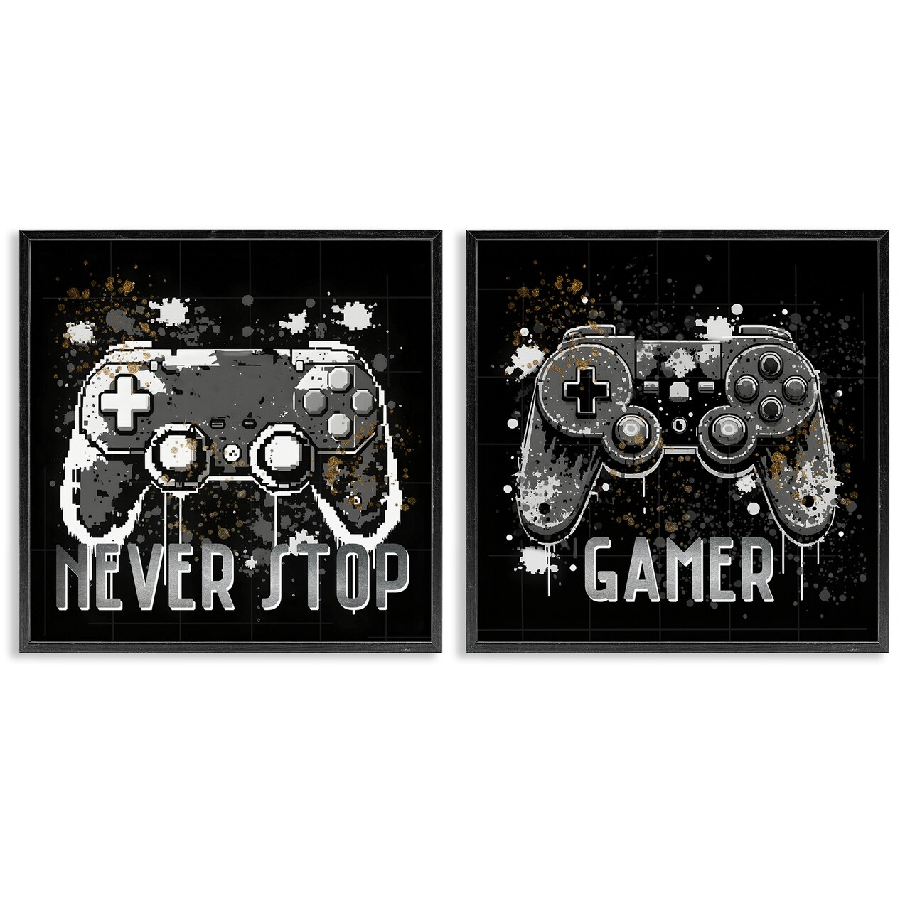 Stupell Industries Never Stop Modern Gamer 2pc Framed Giclee Wall Art Set Design by Kim Allen
